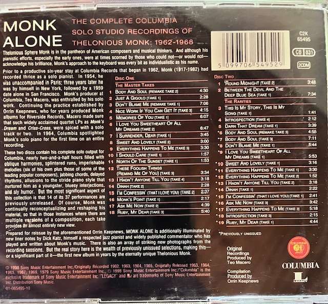 Double CD - Monk Alone - The Complete Columbia solo Studio Recordings of Thelonius Monk (1962-1968)