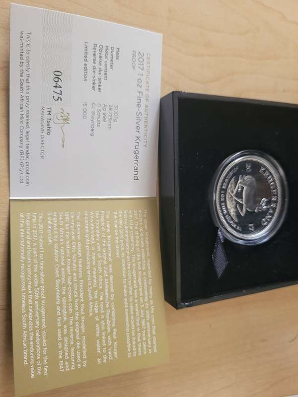 2017 50th Anniversary 1oz Silver PROOF Krugerrand limited mintage of 15000