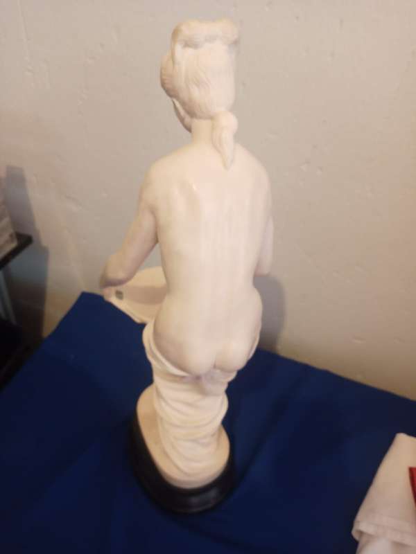 This vintage big 60cm Sculptor A. Santini Alabaster Woman With Basin Sculpture ITALY