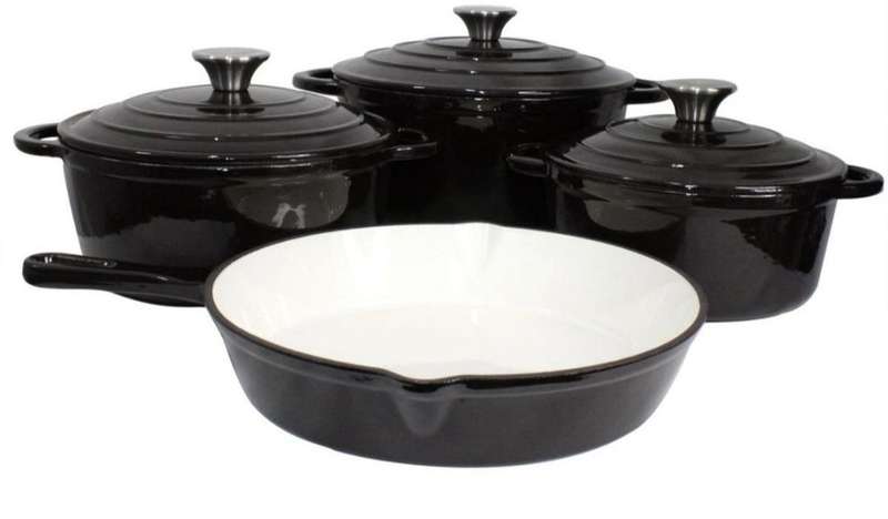 7 Piece Authentic Cast Iron Dutch Oven Cookware Pot Set