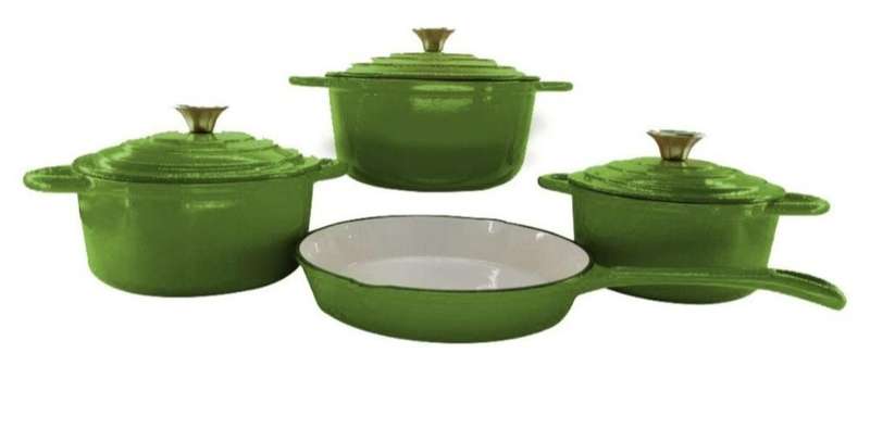 7 Piece Authentic Cast Iron Dutch Oven Cookware Pot Set