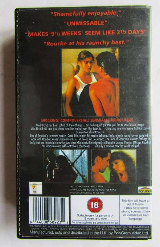 Wild Orchid - Mickey Rourke - Movie VHS Tape (1993)