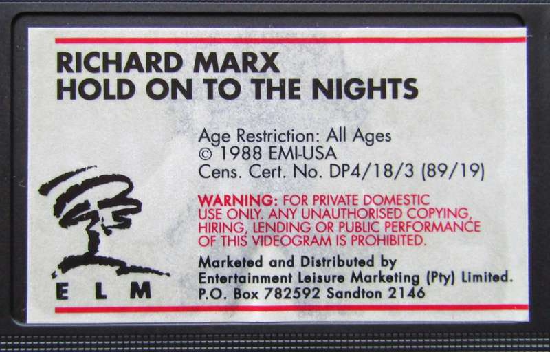 Richard Marx - Hold on to the Nights - VHS Video Tape (1989)