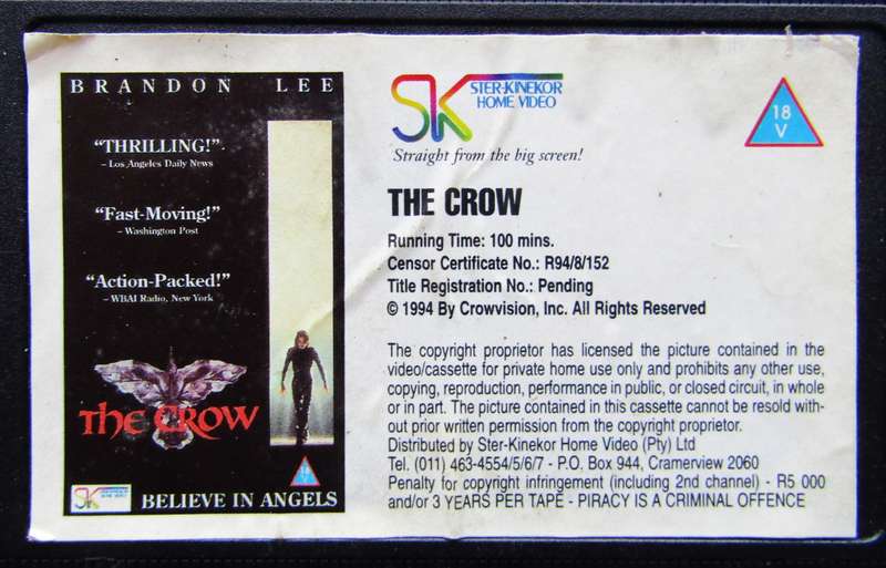 The Crow - Brandon Lee - Movie VHS Tape (1994)
