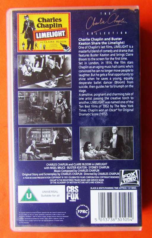 Limelight - Charlie Chaplin - Movie VHS Tape (1993)