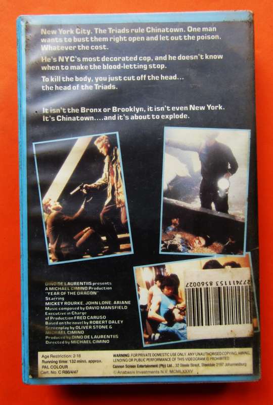 Year of the Dragon - Mickey Rourke - Action Movie VHS Tape (1986)