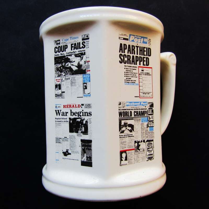Old SA Newspaper Headlines Beer Mug