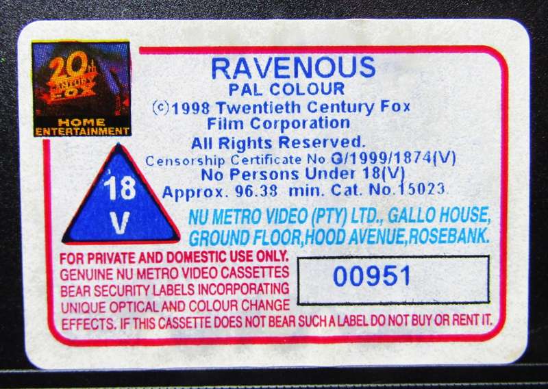Ravenous - Horror Movie VHS Tape (1999)