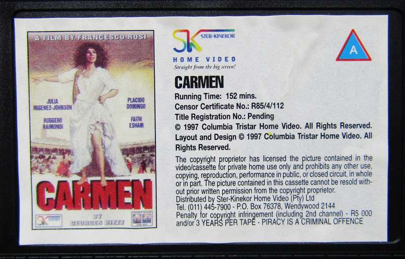Carmen - Placido Domingo - Movie VHS Tape (1997)