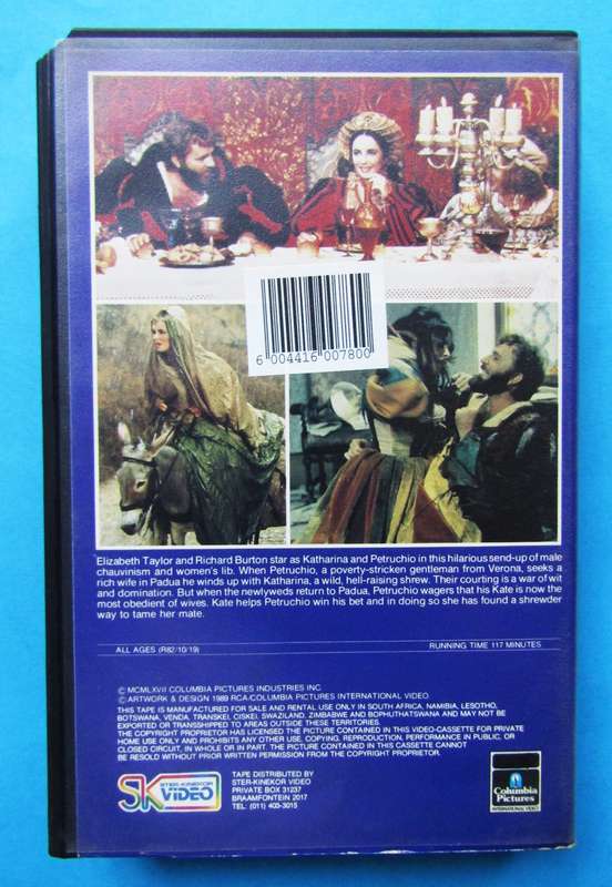 The Taming of The Shrew - Elizabeth Taylor - Movie VHS Tape (1989)