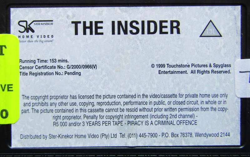 The Insider - Russell Crowe - Movie VHS Tape (1999)