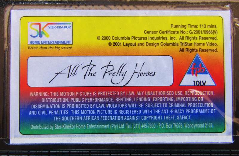 All the Pretty Horses - Matt Damon - Movie VHS Tape (2001)