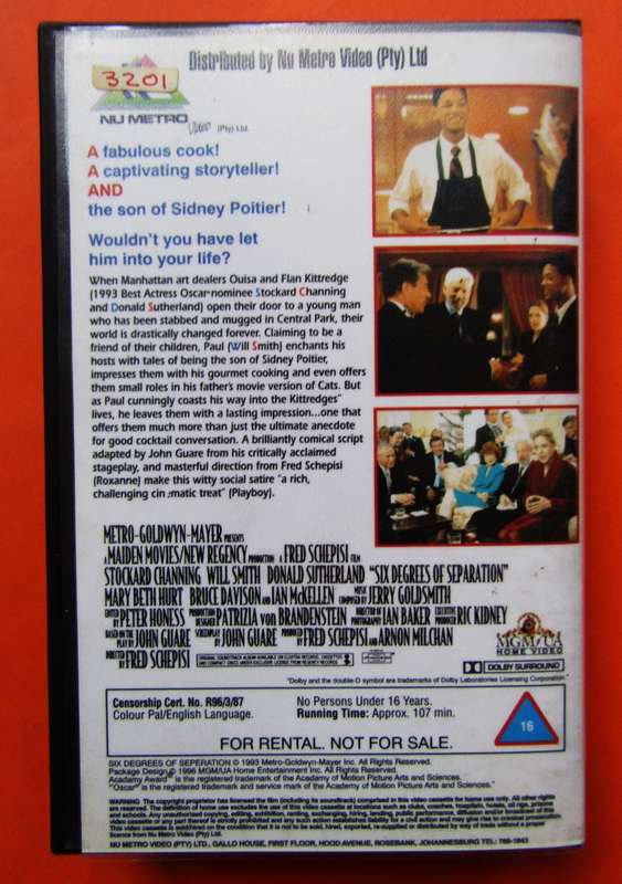 Six Degrees of Separation - Will Smith - Movie VHS Tape (1996)