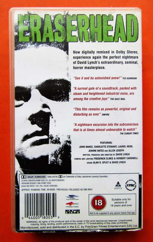 Eraserhead - David Lynch - Horror Movie VHS Tape (1999)