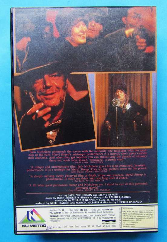 Ironweed - Jack Nicholson - Movie VHS Tape (1987)