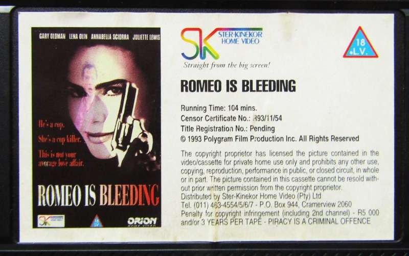Romeo Is Bleeding - Movie VHS Tape (1993)