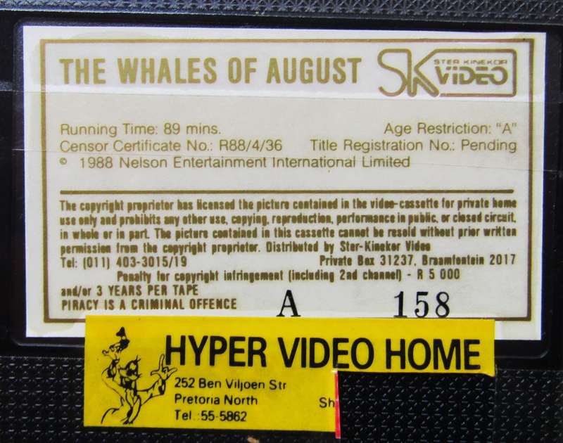 The Whales of August - Bette Davis - Movie VHS Tape (1988)
