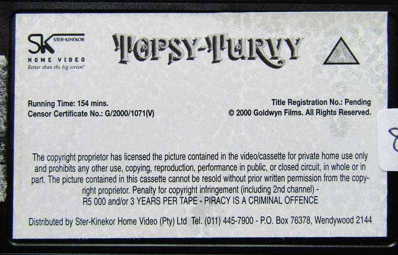 Topsy-Turvy - Movie VHS Tape (2000)