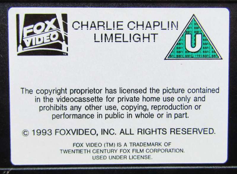 Limelight - Charlie Chaplin - Movie VHS Tape (1993)