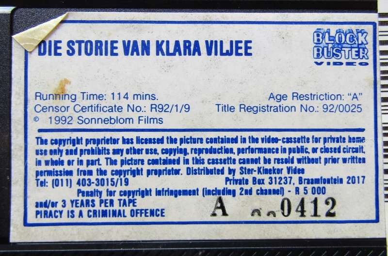 Die Storie van Klara Viljee - Movie VHS Tape (1992)