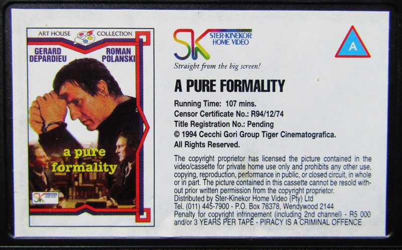 A Pure Formality - Movie VHS Tape (1994)