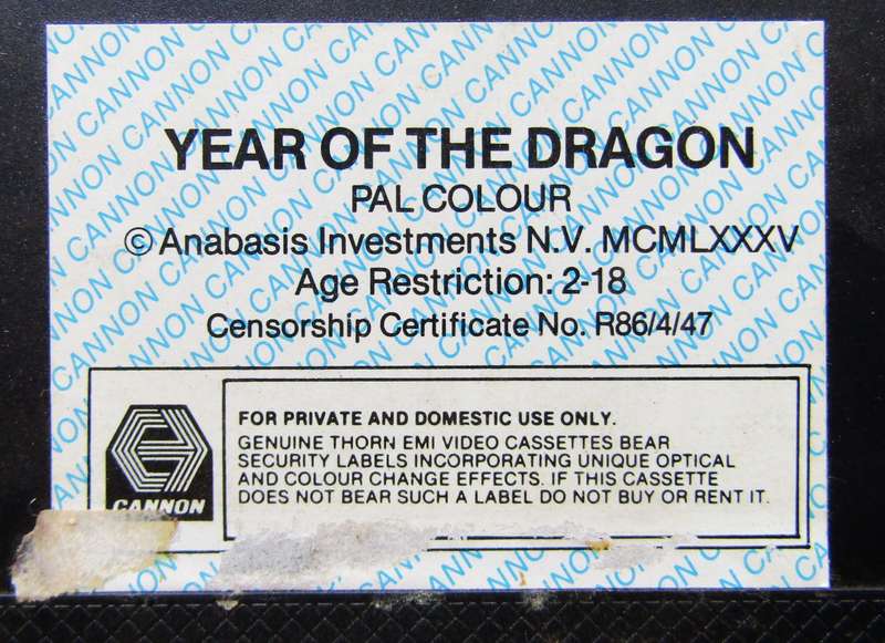 Year of the Dragon - Mickey Rourke - Action Movie VHS Tape (1986)