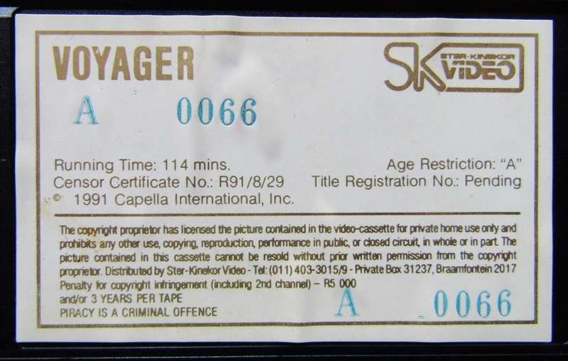 Voyager - Sam Shepard - Movie VHS Tape (1991)