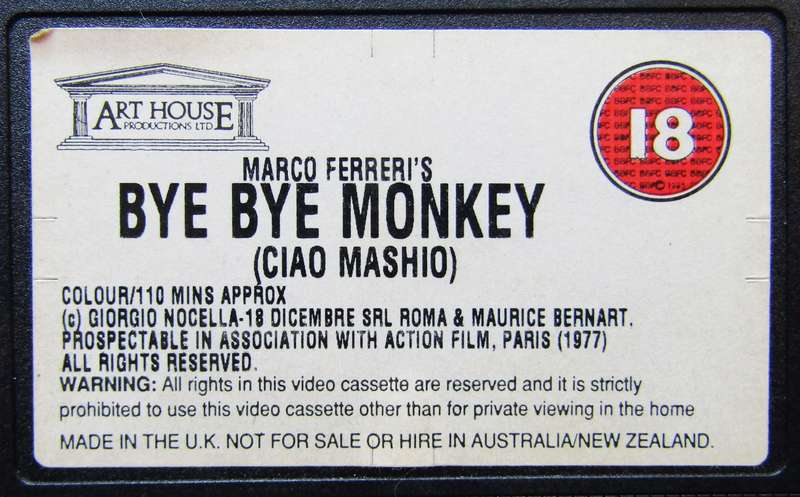 Bye Bye Monkey - Gérard Depardieu - Movie VHS Tape (1993)