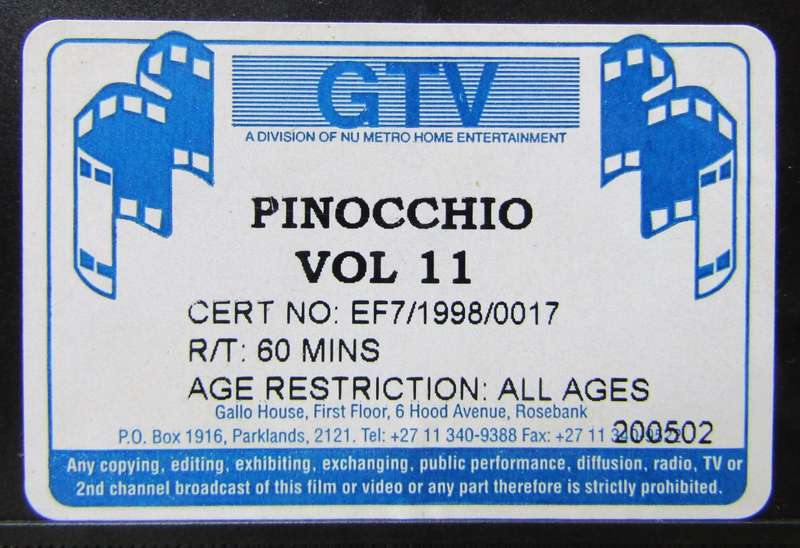 Pinocchio - Volume 11 - VHS Video Tape (1998)