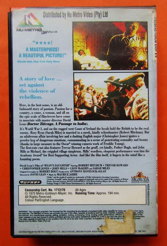 Ryan's Daughter - Movie VHS Tape (1989)