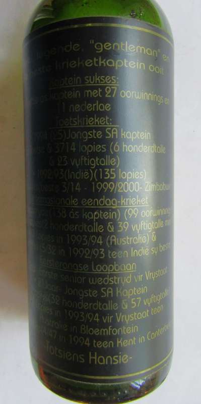 2002 Hansie Cronje SA Cricket Wine Bottle