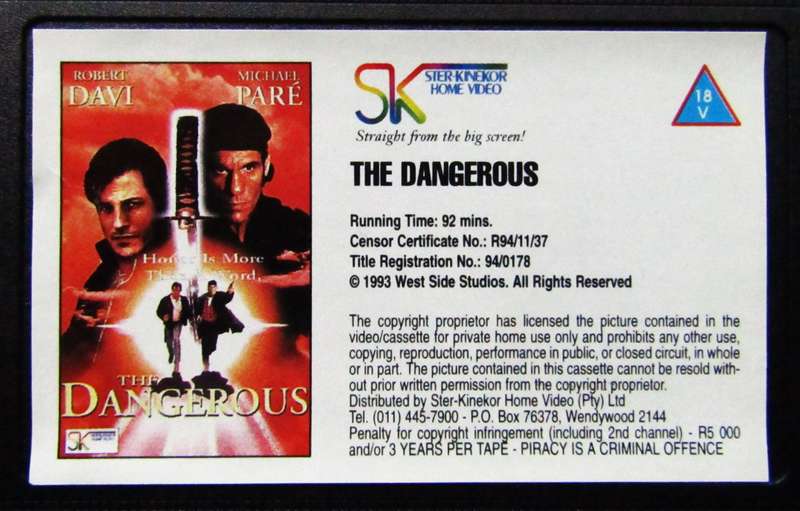 The Dangerous - Action Movie VHS Tape (1993)