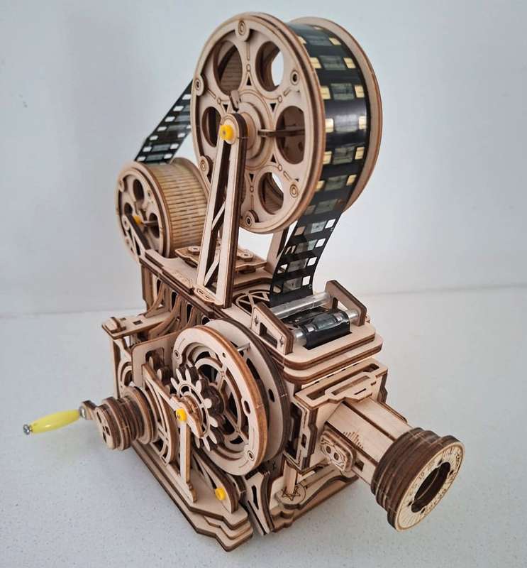 Intricate Wooden Movie Camera Display