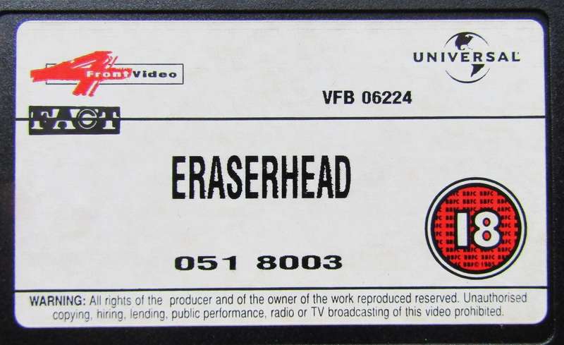 Eraserhead - David Lynch - Horror Movie VHS Tape (1999)