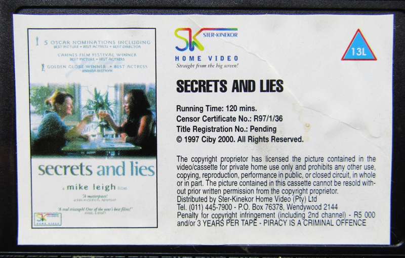 Secrets & Lies - Movie VHS Tape (1997)