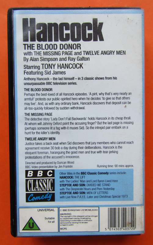 Hancock - The Blood Donor - Comedy VHS Tape (1985)
