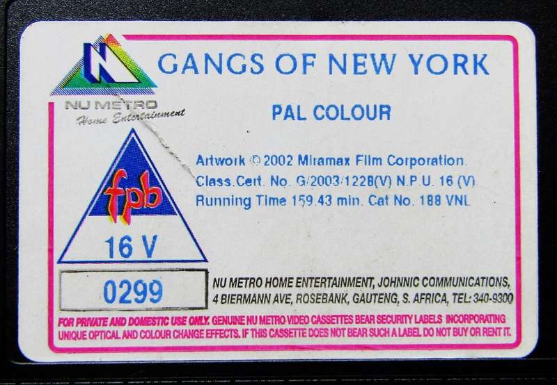 Gangs of New York - Movie VHS Tape (2002)