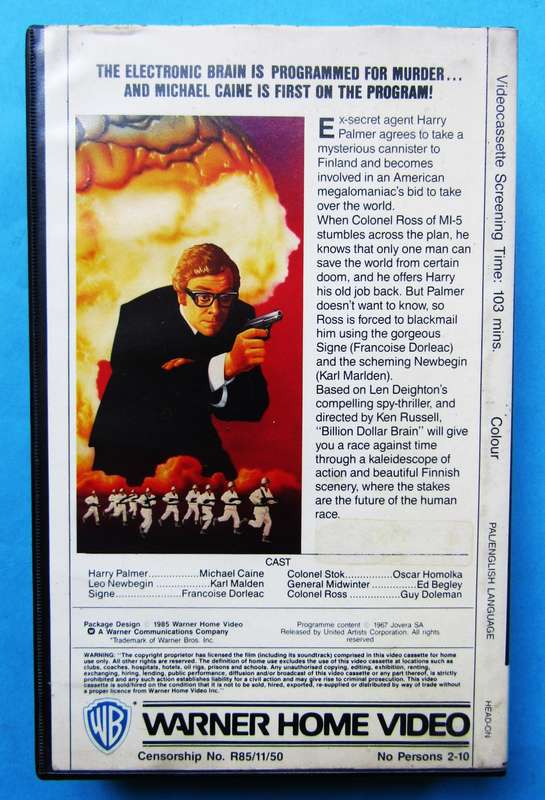 Billion Dollar Brain - Michael Caine - Spy Movie VHS Tape (1985)