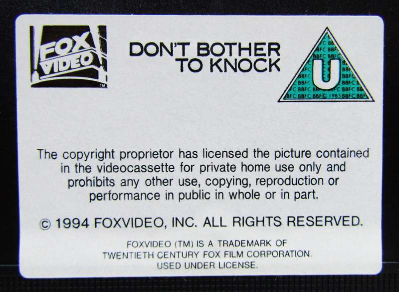 Don't Bother to Knock - Marilyn Monroe - Movie VHS Tape (1994)
