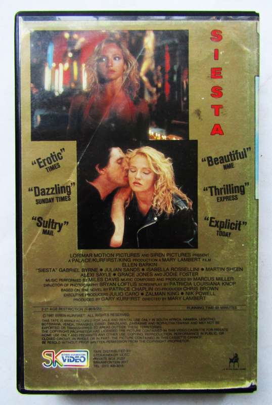 Siesta - Ellen Barkin - Movie VHS Tape (1987)