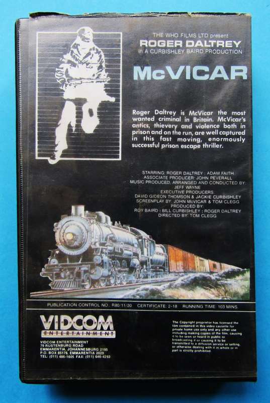 McVicar - Roger Daltrey - Crime Movie VHS Tape (1980)