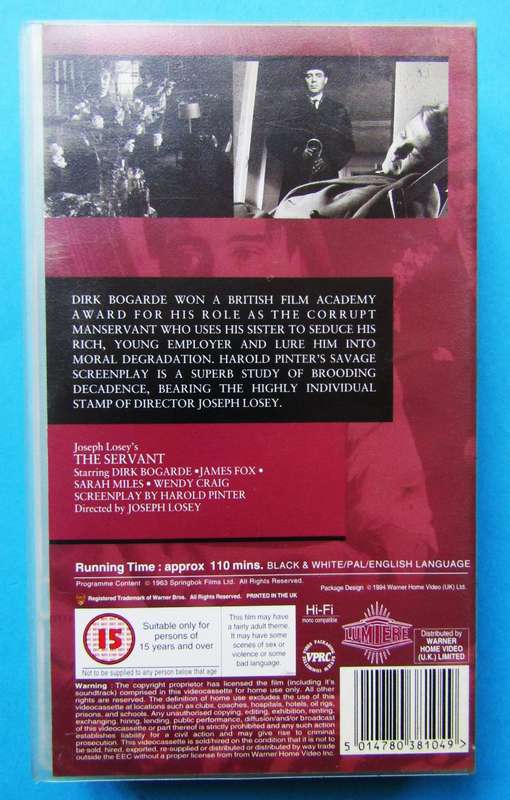 The Servant - Dirk Bogarde - Movie VHS Tape (1994)