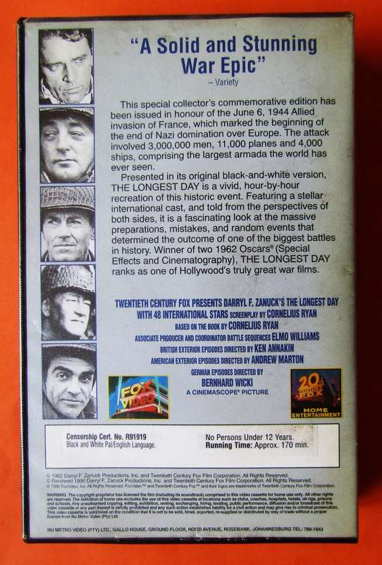 The Longest Day - War Movie VHS Tape (1995)