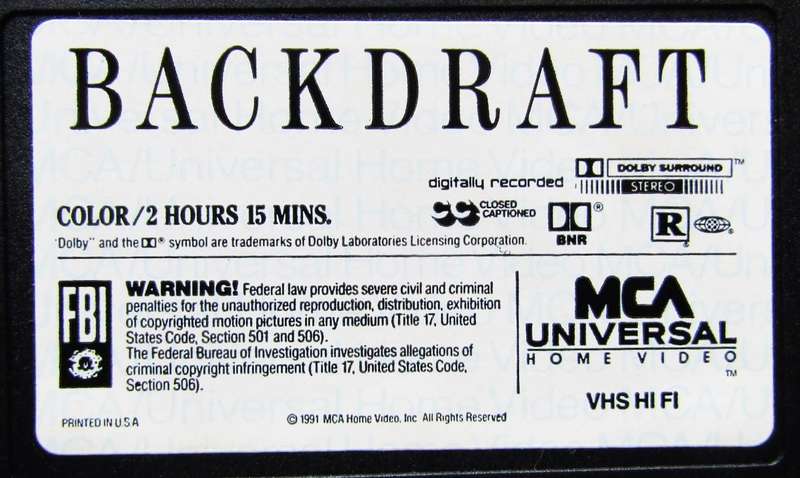 Backdraft - Kurt Russell - Movie VHS Tape (1991)