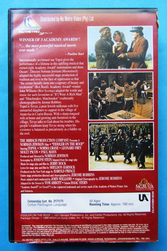 Fiddler on the Roof - Movie VHS Tape (1988)