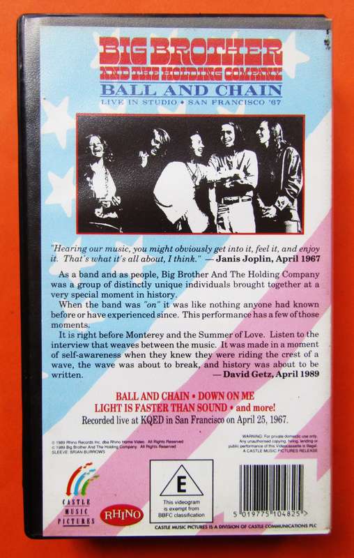 Big Brother and the Holding Company - Rock VHS Video Tape (1989)