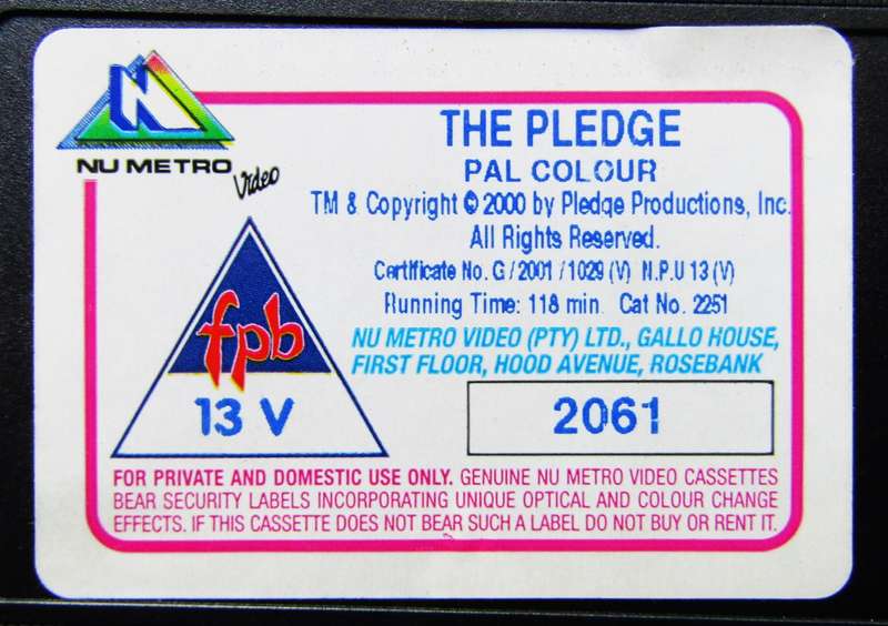 The Pledge - Jack Nicholson - Movie VHS Tape (2001)