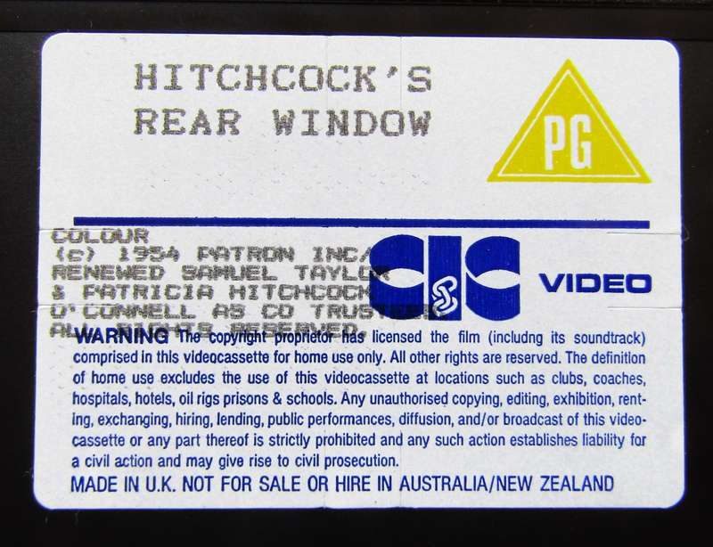 Rear Window - Alfred Hitchcock - Movie VHS Tape