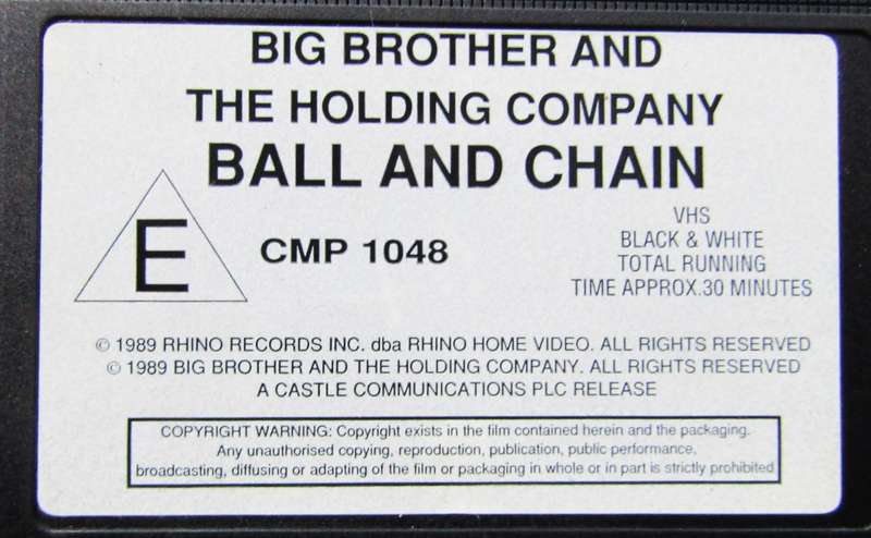 Big Brother and the Holding Company - Rock VHS Video Tape (1989)