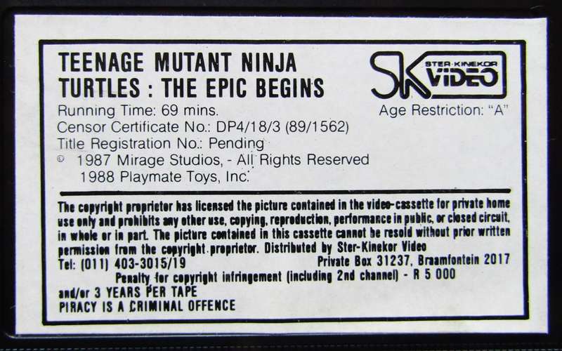 Teenage Mutant Ninja Turtles - The Epic Begins - VHS Video Tape (1988)